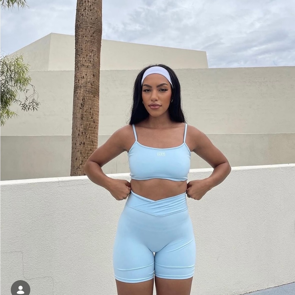 Light Blue Women’s High-Waist Bike Shorts - Picture 4 of 8